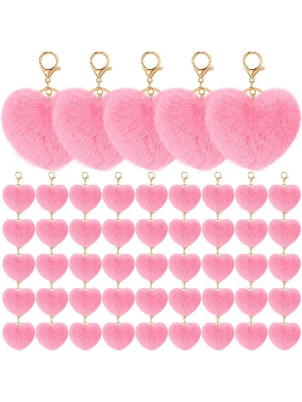 50 Pcs Valentine's Day Heart Pom Poms Keychain Fluffy Puff Ball Bag Accessory